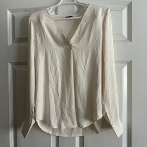 Ann Taylor Cream V-Neck Long-Sleeve Blouse
